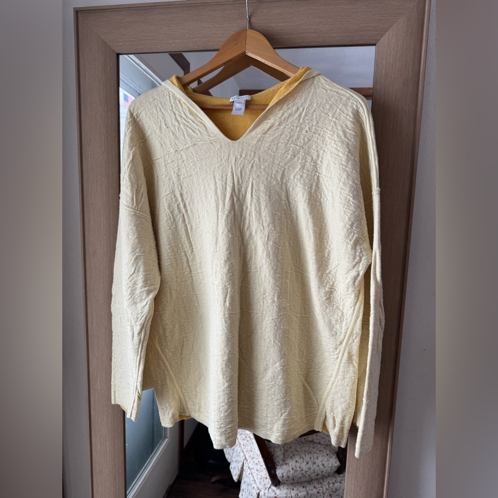 J. Jill Reversible Cotton Blend Textured Hooded Sweater Butter Yellow Large